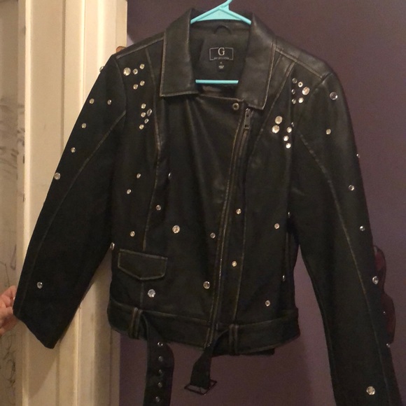 G by Giuliano faux leather rhinestone mojo jacket - Picture 1 of 3